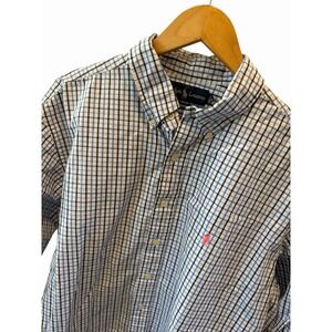 Polo Ralph Lauren Shirt Mens 17 34/35 Blue Striped Classic Fit Button Up Pony XL